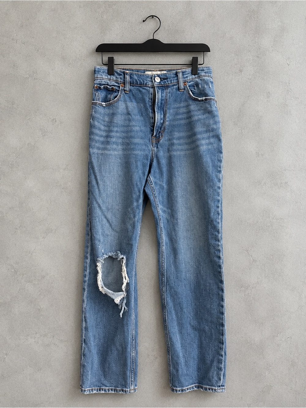 Abercrombie & Fitch Light Blue Distressed Straight-Leg Jeans